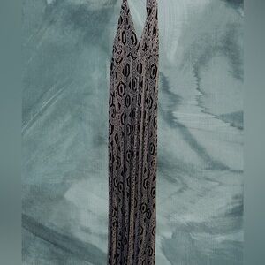 New W/o Tags Black Geometric Ikat Print Black and White Convertible Maxi Dress